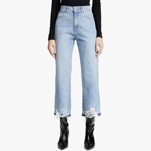 DL1961 Womens Hepburn Raw Hem Ankle Wide Leg Jeans Size 31 Cotton Casual Denim